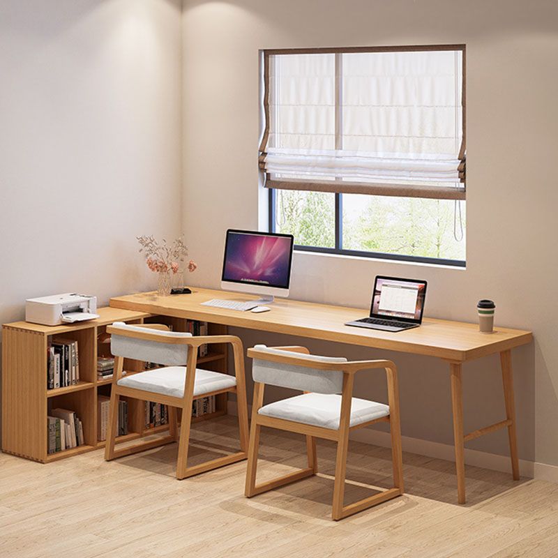 Solid Wood Rectangular Writing Desk Modern Office Meeting Desk with Bookcase Clearhalo 'furn' 'furn_office_desk' 'Furniture' 'Office Desks' 'Office Furniture' 'office_desk' 1200x1200_7b49420a-be37-4ab7-ba3f-44b385388f25
