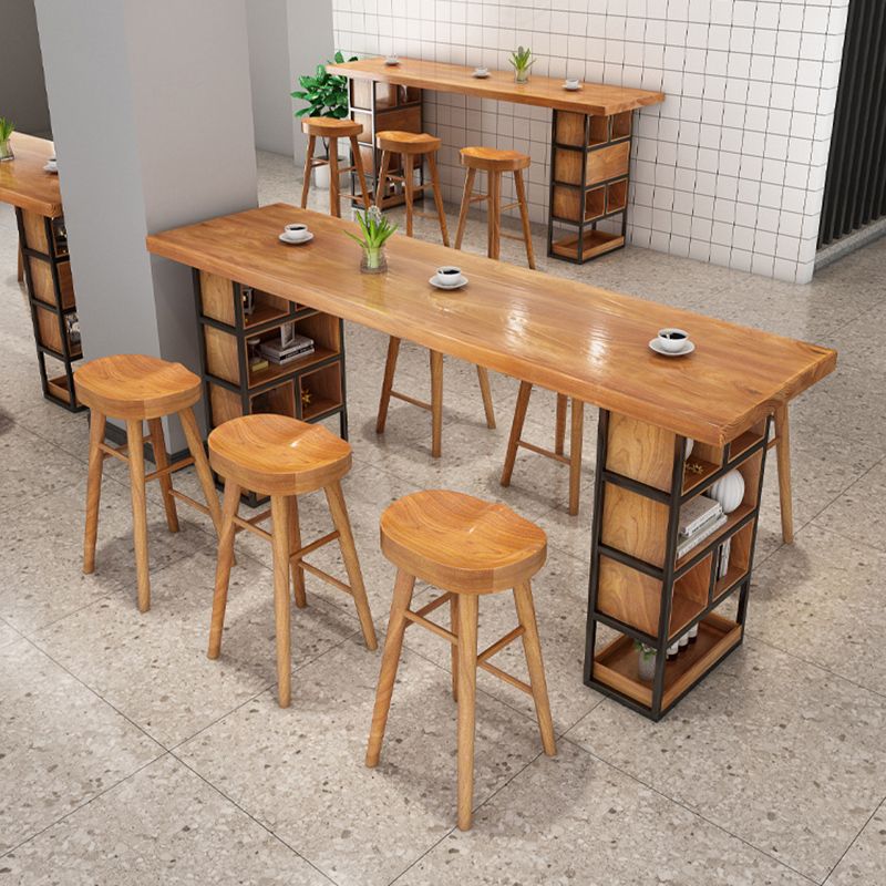 Wood Top Bar Table Modern Double Pedestal Coffee Shop Bar Dining Table with Storage Clearhalo 'Bar Furniture' 'Bar Tables' 'bar_tables' 'furn' 'furn_bar_tables' 'Furniture' 'furniture_bar_tables' 'Kitchen & Dining Furniture' 1200x1200_7b49b48c-effe-43b9-b006-8f9fe797a0fb