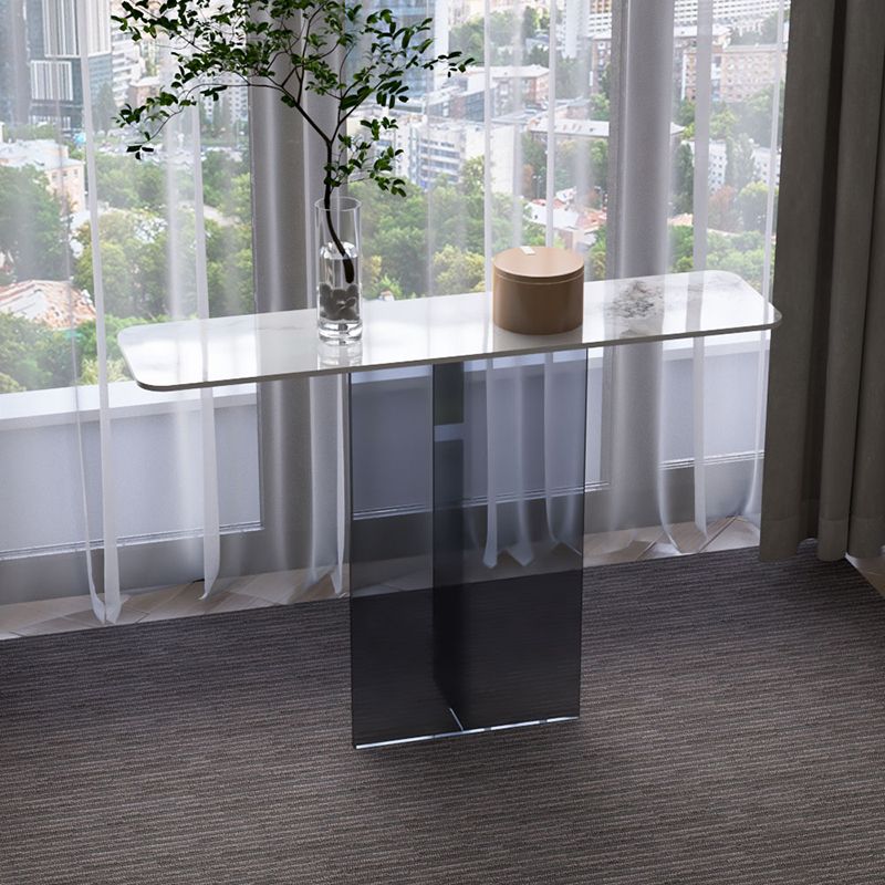 Rectangle Shape Contemporary Console Table Black/White Stone Console Sofa Table Clearhalo 'Console Tables' 'console_tables' 'Entry & Mudroom Furniture' 'furn' 'furn_console_tables' 'Furniture' 1200x1200_7b4b037a-a80f-4897-8d69-e2979f644679