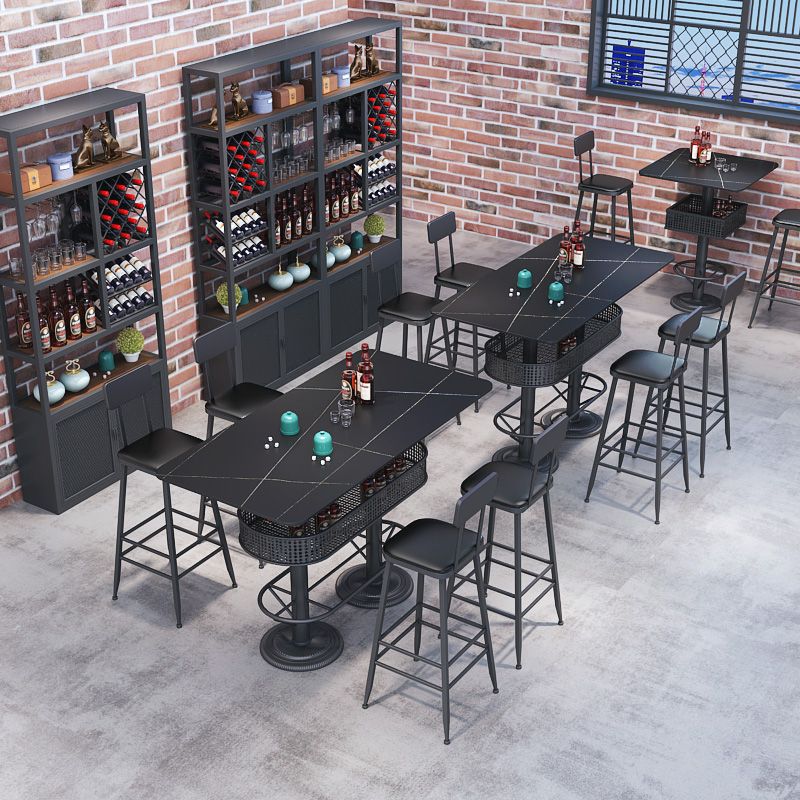 Industrial Black Iron Bar Table Faux Marble Top 41.3"H Bistro Table with Storage Clearhalo 'Bar Furniture' 'Bar Tables' 'bar_tables' 'furn' 'furn_bar_tables' 'Furniture' 'furniture_bar_tables' 'Kitchen & Dining Furniture' 'kitchen&dining_furn' 'kitchen' 1200x1200_7b4befc7-2d58-433f-b230-4ea3f03434f4