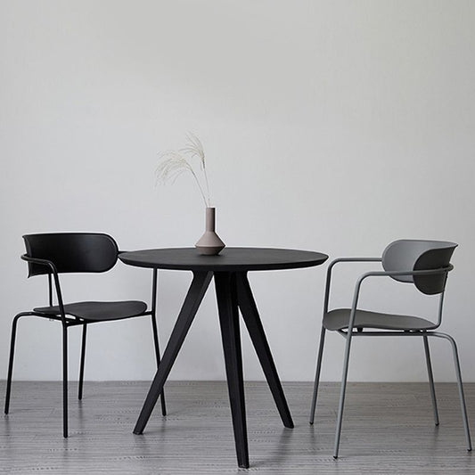 Eigentijdse stijl armstoel plastic open achterkant eetkamerstoel met metalen basis