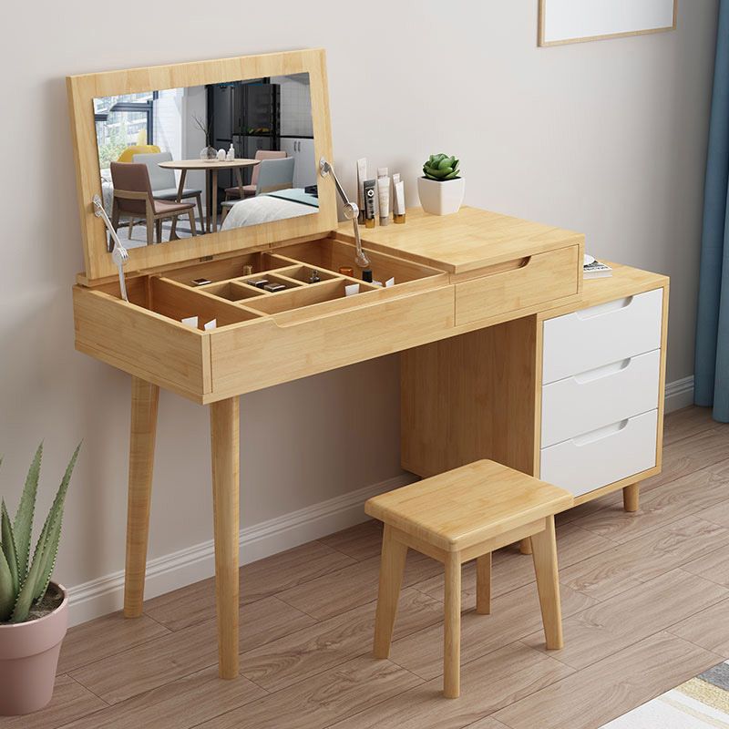 Scandinavische houten ijdelheid set flip-top make-upkapidaal met 4 laden