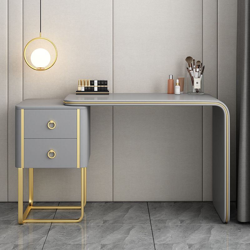 Glam Faux Leather and Wood 2-ladel make-up ijdelheid bureau voor slaapkamer