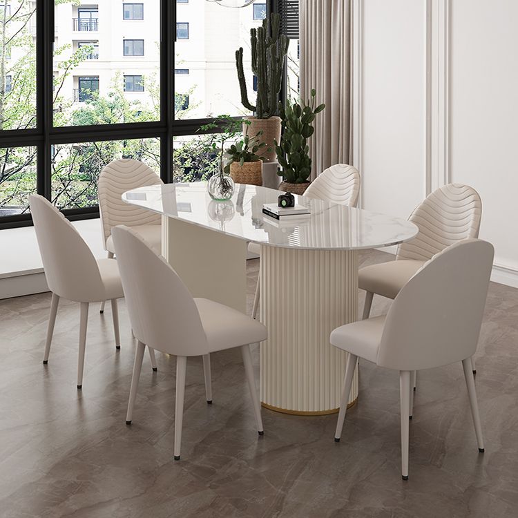 Oval Sintered Stone Dining Table Modern Table in White with Metal Double Pedestal Clearhalo ' dining_table' 'Dining Tables & Seating' 'Dining Tables' 'furn' 'furn_dining_table' 'Furniture' 'furniture_dining_table' 'Kitchen & Dining Furniture' 'kitchen&dining_furn' 'kitchen' 'kitchen_dining_table' 1200x1200_7b51aa91-f8ae-4dcf-9e35-d5604682b474