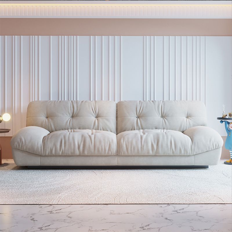 Contemporary Armless Settee Tufted Split-Back White Velvet Sofa