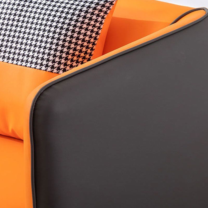 Contemporary Square Arm Faux Leather Settee Couch with Pillows Clearhalo 'furn' 'furn_sofas' 'Furniture' 'furniture_sofas' 'Living Room Furniture' 'Sofa' 'sofas' 1200x1200_7b5562f1-3346-45da-919a-cd74badd1015