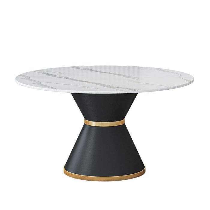Round Stone Dining Table Black Base Traditional Luxury Dinette Table in White Clearhalo 'Dining Tables & Seating' 'Dining Tables' 'dining_table' 'furn' 'furn_dining_table' 'Furniture' 'furniture_dining_table' 'Kitchen & Dining Furniture' 1200x1200_7b559aff-603a-4ea2-a3fb-3e135c91734a