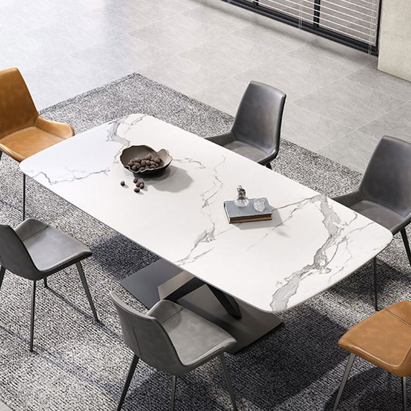 Industrial Style Rectangle Dining Table Sintered Stone Table with Metal Leg for Home Clearhalo 'Dining Tables & Seating' 'Dining Tables' 'dining_table' 'furn' 'furn_dining_table' 'Furniture' 'Kitchen & Dining Furniture' 1200x1200_7b5c3be0-6711-4fc4-979b-76eafc5bdc67