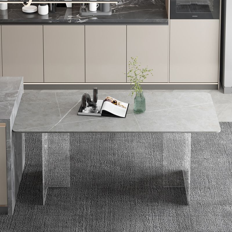 Rectangle moderne en pierre fritrée supérieure à manger avec un piédestal double acrylique clair