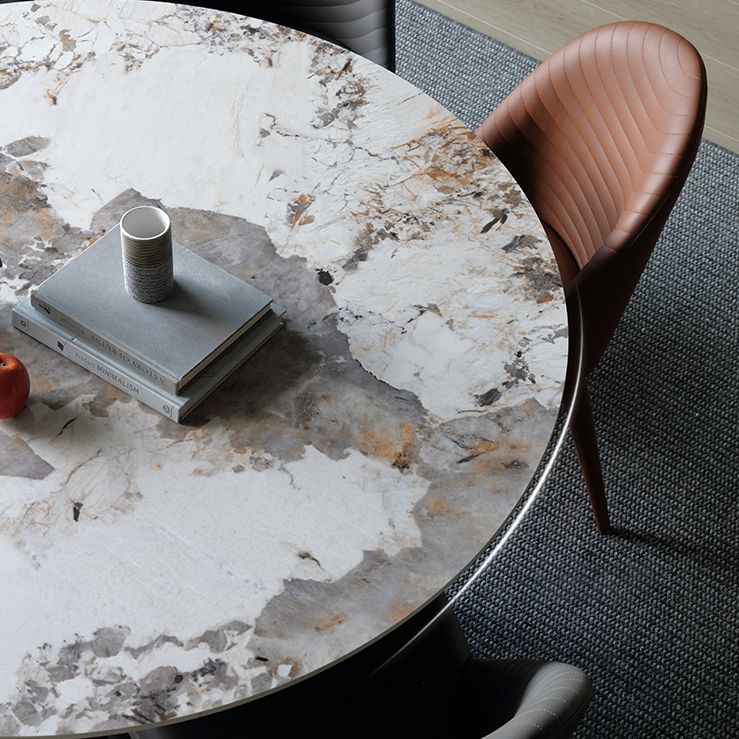 Stone Top Dining Table Modern Round Dining Table with Wood Pedestal Base without turntable Clearhalo 'Dining Tables & Seating' 'Dining Tables' 'dining_table' 'furn' 'furn_dining_table' 'Furniture' 'Kitchen & Dining Furniture' 1200x1200_7b611f98-ecf7-454f-9174-72420498ab79