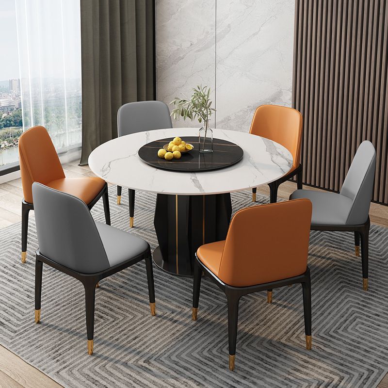 Modern Round Dining Table Sintered Stone Table with Wood Leg for Home