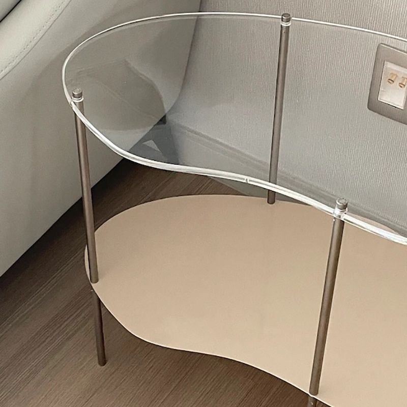 Modern Glass Side Table 4 Legs Double Tier Sofa Corner Table