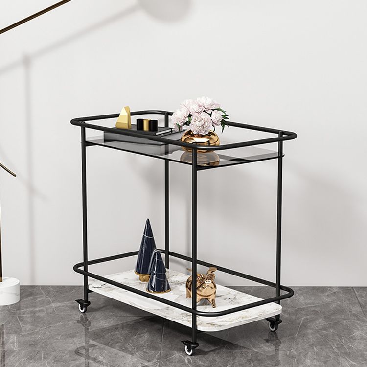 Contemporary Rectangular Side Table with Shelf, Glass Top Corner Table