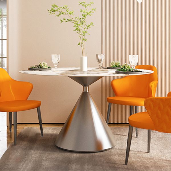 Sintered Stone Top Dining Table in White for Restaurant Modern Round Table with Metal Pedestal Clearhalo ' dining_table' 'Dining Tables & Seating' 'Dining Tables' 'furn' 'furn_dining_table' 'Furniture' 'furniture_dining_table' 'Kitchen & Dining Furniture' 'kitchen&dining_furn' 'kitchen' 'kitchen_dining_table' 1200x1200_7b68165b-496a-4d90-9e3e-0f6aa88e3de9