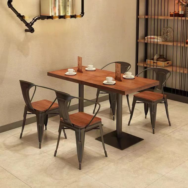 金属製の台座付きレストランダイニングテーブル用工業用パインウッドテーブル