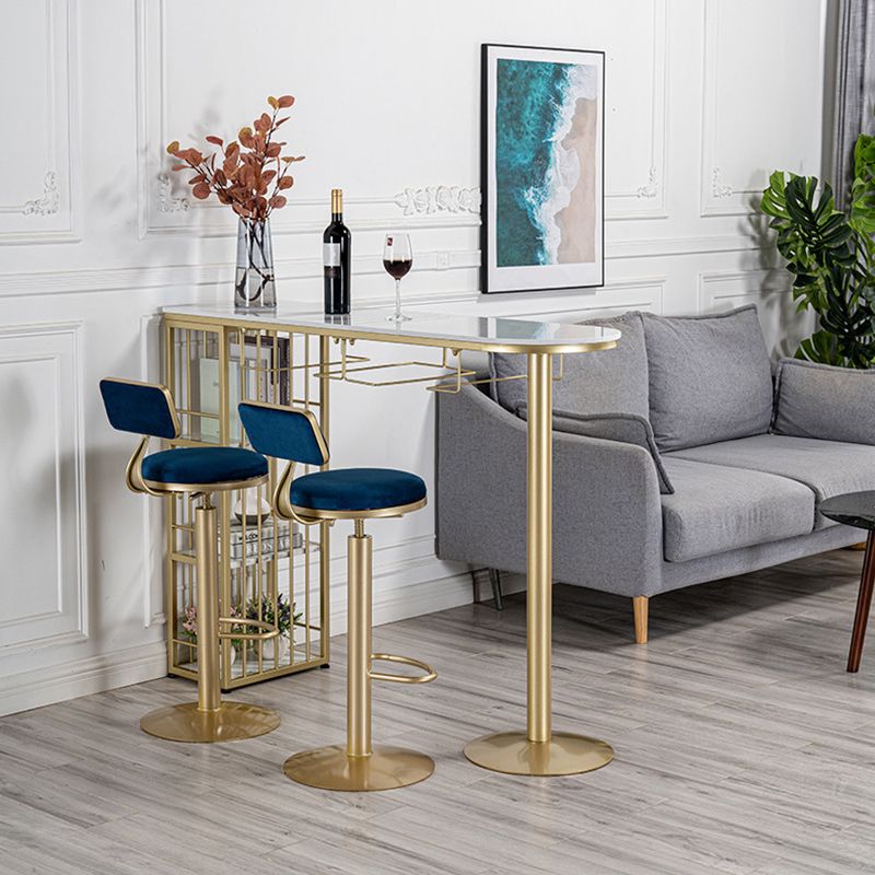Glam Bar Table 42-inch Height Artificial Marble Top and Iron Pedestal Pub Table