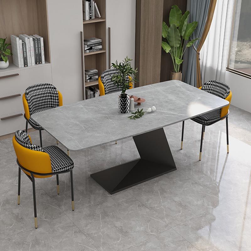 Stone Top Modern Dining Room Table Rectangle Dining Table with Black Pedestal Base Clearhalo 'Dining Tables & Seating' 'Dining Tables' 'dining_table' 'furn' 'furn_dining_table' 'Furniture' 'furniture_dining_table' 'Kitchen & Dining Furniture' 'kitchen' 'kitchen_dining_table' 1200x1200_7b6ae3bf-ab8f-4c46-9781-09ee33e857f5