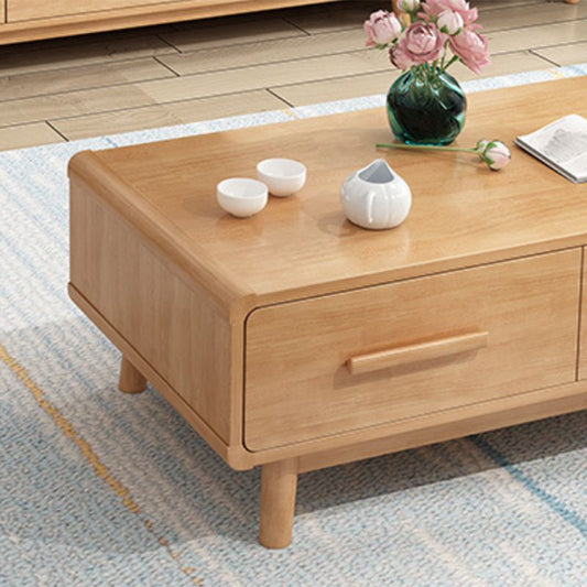 Tavolino scandinavo con 2 cassetti e 4 gambe in legno di gomma