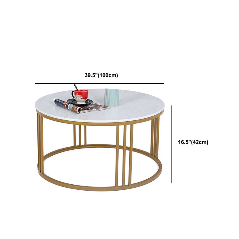 Glam Style White Round Coffee Table with Marble Top and Iron Frame Base Clearhalo 'Coffee & Accent Tables' 'Coffee Tables' 'coffee_tables' 'furn' 'furn_coffee_tables' 'Furniture' 'Living Room Furniture' 1200x1200_7b768ec7-cdd7-452c-b716-130f4954a408