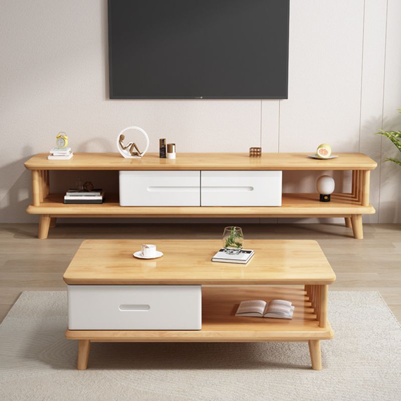 Legno a 4 gambe contemporanei con tavolino rettangolare singolo rettangolare