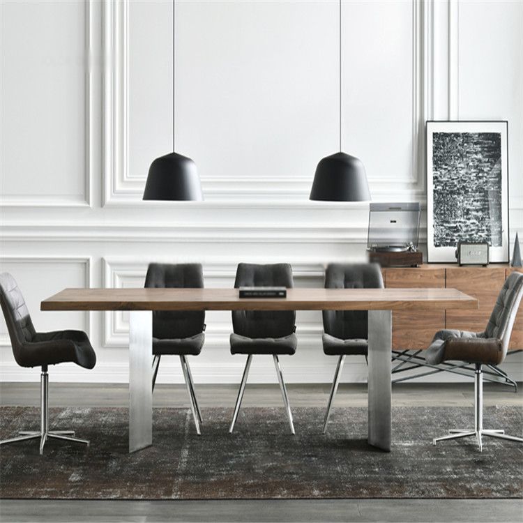 Rectangle Kitchen Dining Table Solid Wood Table Luxury with Double Pedestal Base Clearhalo 'Dining Tables & Seating' 'Dining Tables' 'dining_table' 'furn' 'furn_dining_table' 'Furniture' 'furniture_dining_table' 'Kitchen & Dining Furniture' 'kitchen' 'kitchen_dining_table' 1200x1200_7b79387b-3e9d-4582-ab79-06b345e7b485