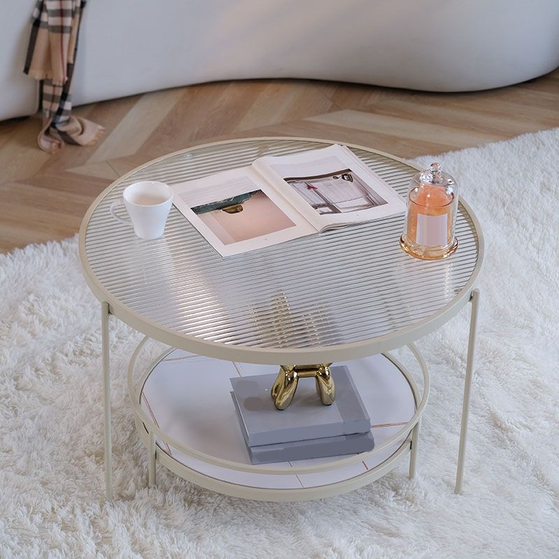 Modern Glass Top Coffee Table Round Metal Frame Cocktail Table Clearhalo 'Coffee & Accent Tables' 'Coffee Tables' 'coffee_tables' 'furn' 'furn_coffee_tables' 'Furniture' 'Living Room Furniture' 1200x1200_7b7945af-9b51-40fb-a5ca-34c67cfe3190