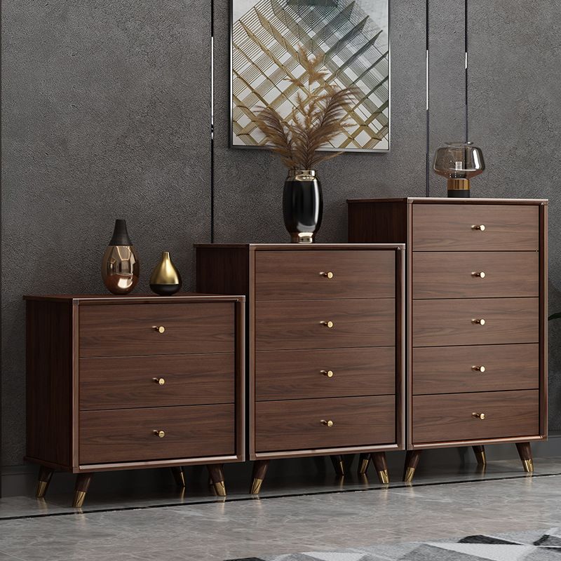 Glam Chest Chambre à coucher Commode de rangement en bois massif marron avec tiroirs