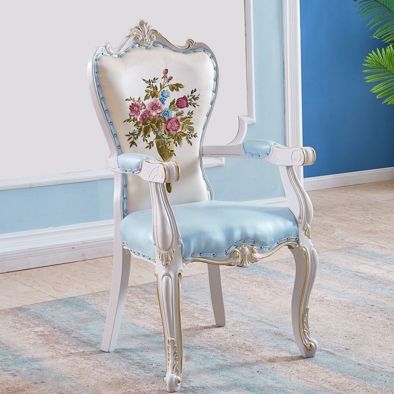 European Style Birch Solid Back Arm Chair Leather Dining Chair with White Legs Clearhalo ' kitchen&dining_furn' 'Dining Chairs' 'Dining Tables & Seating' 'dining_chair' 'furn' 'furn_dining_chair' 'Furniture' 'furniture_dining_chair' 'Kitchen & Dining Furniture' 'kitchen' 1200x1200_7b7a811b-9944-4ec1-a916-215fd4be7eff