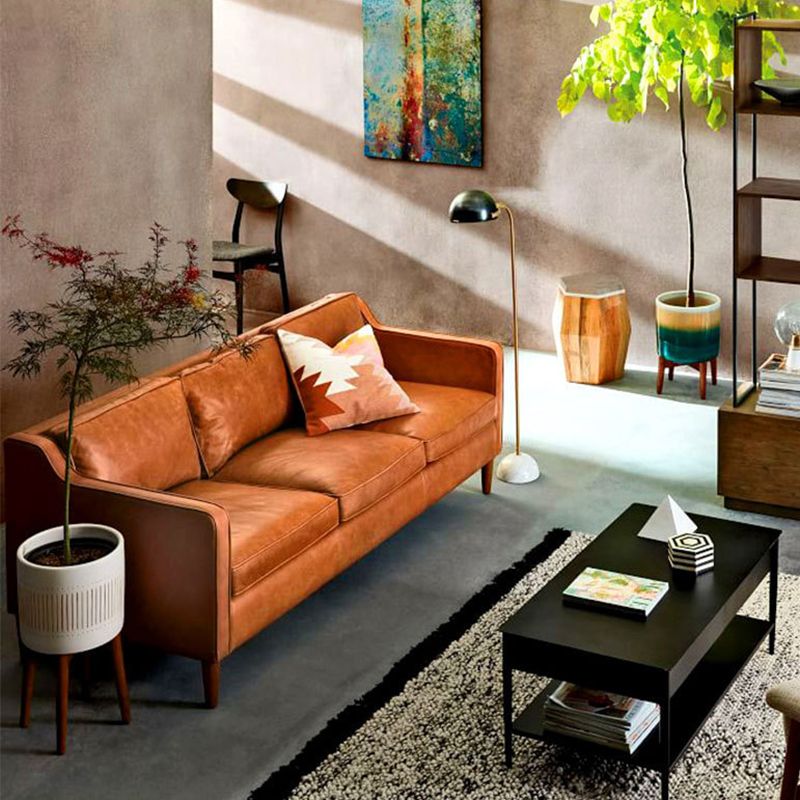 Canapé de bras carré arrière en vrac canapé en faux cuir stationnaire avec coussins