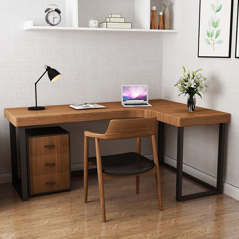 Solid Wood Writing Desk Industrial Style L-Shape Office Desk for Home Office Clearhalo 'furn' 'furn_office_desk' 'Furniture' 'Office Desks' 'Office Furniture' 'office_desk' 1200x1200_7b7e2145-834d-444a-80e8-fcf48349d4f3