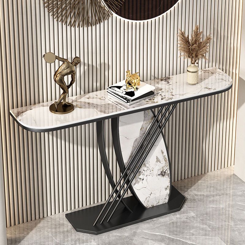 Mesa de acento de hierro de Glam Stone Mesa de sofá de la consola de media luna para Hall
