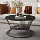 Glam Round Stone Top Coffee Table with Steel Shelf and Frame Base Clearhalo 'Coffee & Accent Tables' 'Coffee Tables' 'coffee_tables' 'furn' 'furn_coffee_tables' 'Furniture' 'Living Room Furniture' 1200x1200_7b7e6ad6-647f-4546-a0df-287a85796b87