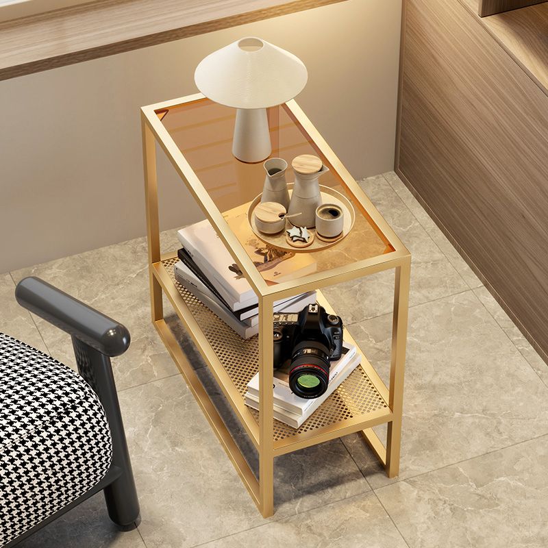 Rectangle Glass Top Side Table 21.65" Tall Metal Frame End Table with Shelf Clearhalo 'Coffee & Accent Tables' 'End & Side Tables' 'end_side_tables' 'furn' 'furn_end_side_tables' 'Furniture' 'Living Room Furniture' 1200x1200_7b8568a0-d641-4fba-84e3-cf02c7bc17a9