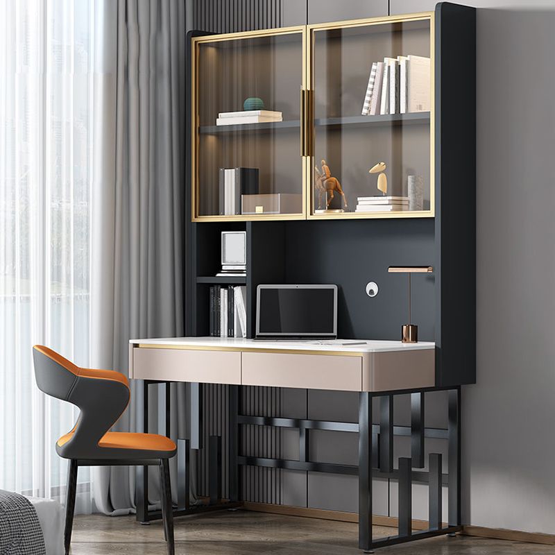 Descripción de escritura de piedra de mesa de oficina moderna de forma rectangular en gris/blanco