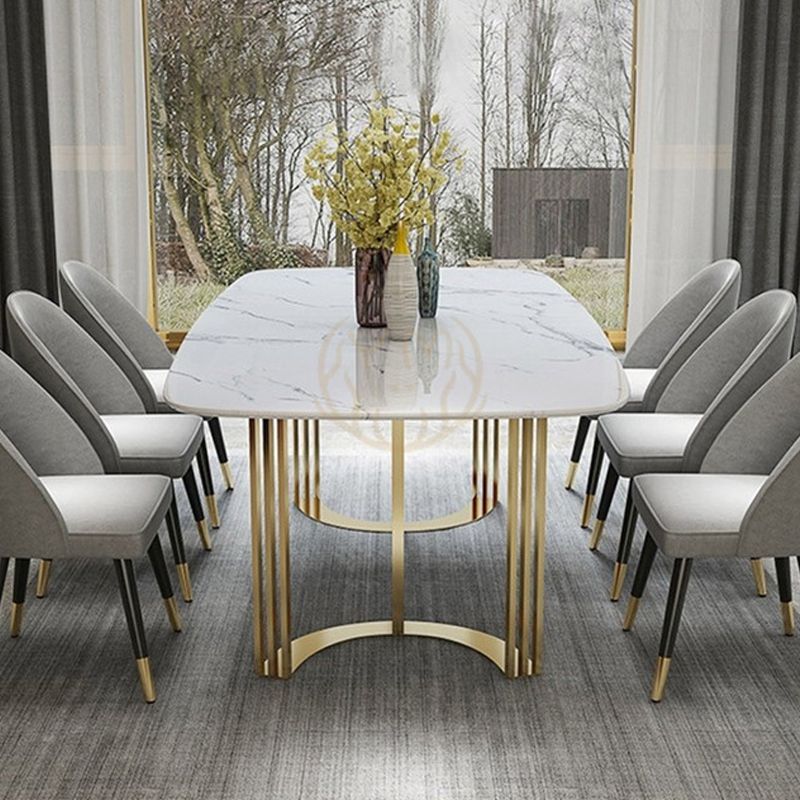 Glam Style Stone Table Dining Rectangle Table with Metal Legs for Home Use Clearhalo 'Dining Tables & Seating' 'Dining Tables' 'dining_table' 'furn' 'furn_dining_table' 'Furniture' 'Kitchen & Dining Furniture' 1200x1200_7b921b46-0445-4954-a113-172173749392