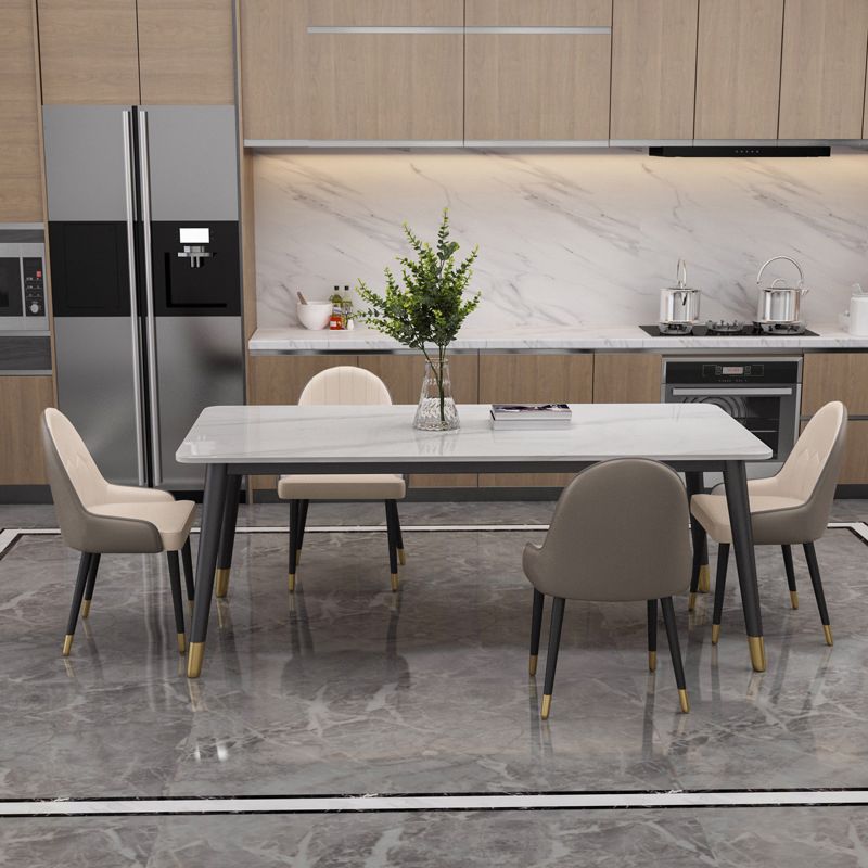 Mesa de comedor rectangular de piedra sinterizada, mueble moderno blanco-negro con 4 patas para el hogar