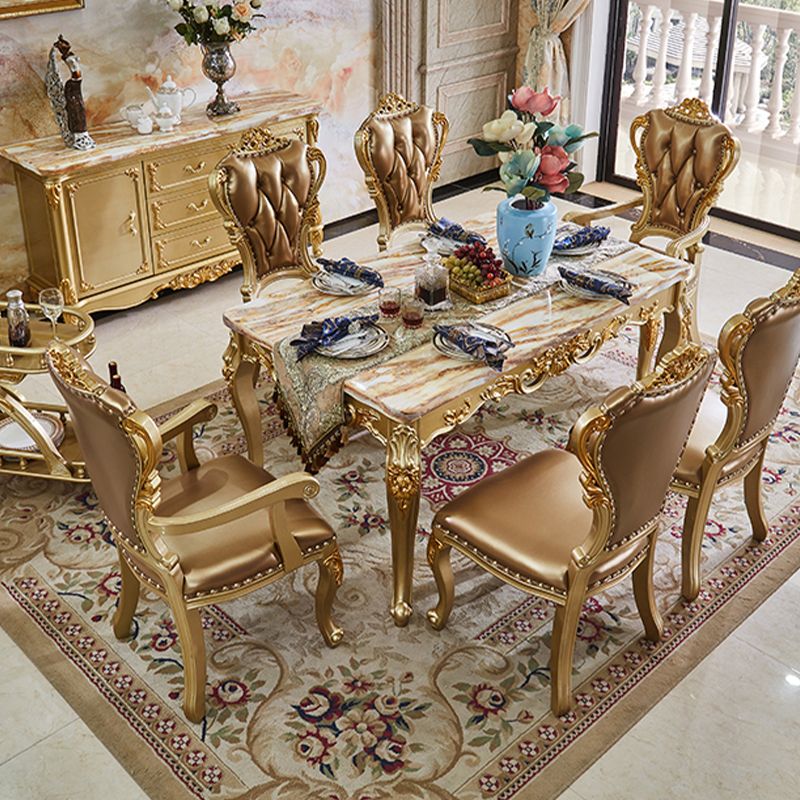 Mesa de comedor de mesa de mármol Top Rectangle con 4 patas de madera