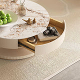 Slate Coffee Table Round Abstract Coffee Cocktail Table with Storage Drawers