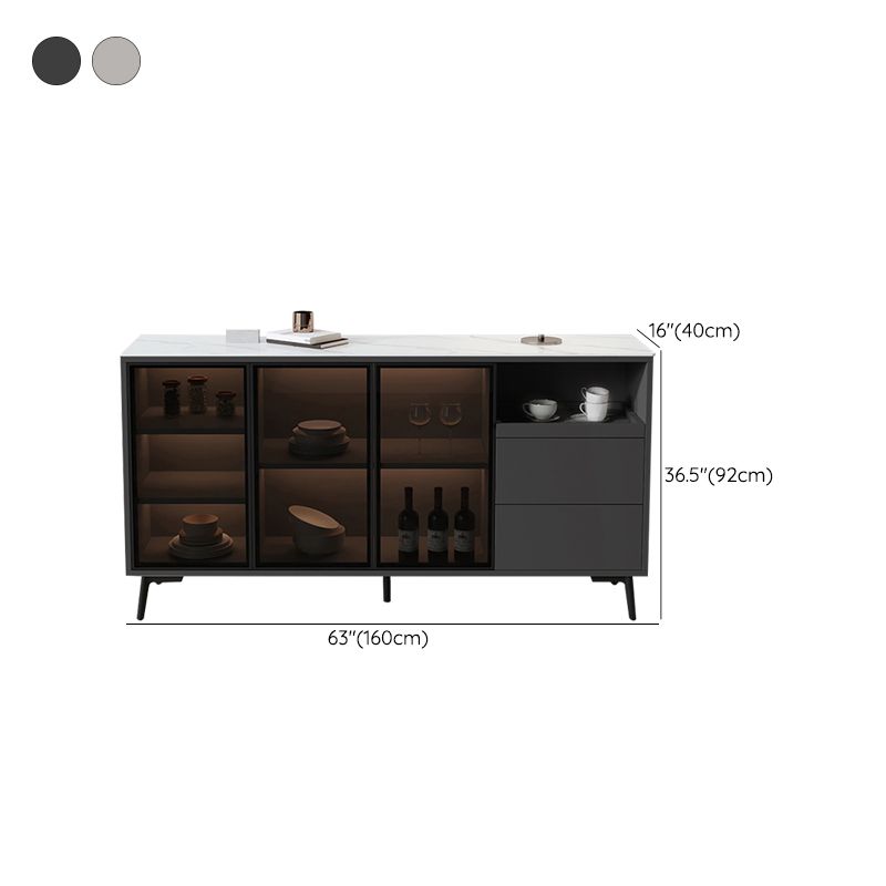 Glass Door Stone Buffet Sideboard Contemporary Style Credenza with LED Lights Clearhalo 'buffet_sideboard' 'Buffets & Sideboards' 'furn' 'furn_buffet_sideboard' 'Furniture' 'Kitchen & Dining Furniture' 1200x1200_7b954803-9c4e-45d6-bfd6-5bfa47830f22