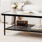 Rectangle Glass Coffee Table 15.75"H Sled Cocktail Table with Shelf Clearhalo 'Coffee & Accent Tables' 'Coffee Tables' 'coffee_tables' 'furn' 'furn_coffee_tables' 'Furniture' 'Living Room Furniture' 1200x1200_7b97e5f8-1b16-4472-968b-6e5792da5638