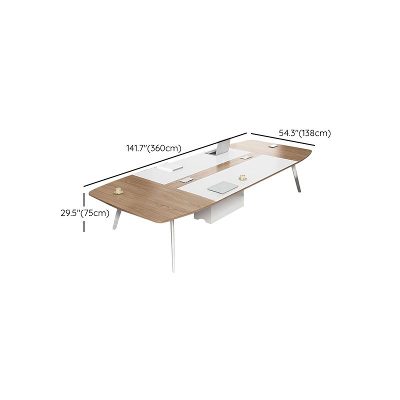 Artificial Wood Writing Desk Curved Industrial Office Desk in White and Natural Clearhalo 'furn' 'furn_office_desk' 'Furniture' 'Office Desks' 'Office Furniture' 'office_desk' 1200x1200_7b988f87-5f42-442c-8cd5-dd6d825c2879