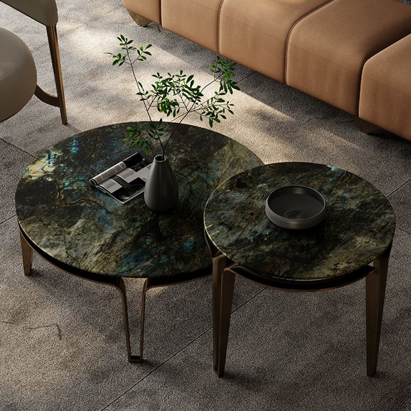No Distressing Round Slate Contemporary 1 Coffee Table with 4 Metal Legs Clearhalo 'Coffee & Accent Tables' 'Coffee Tables' 'coffee_tables' 'furn' 'furn_coffee_tables' 'Furniture' 'Living Room Furniture' 1200x1200_7b9917ae-82bf-4fb6-b312-ac0874bc4853