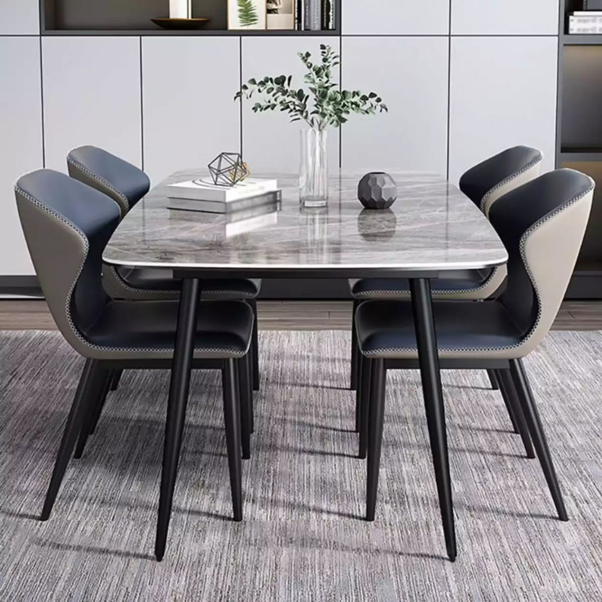 Contemporary Rectangle Dining Table Grey Sintered Stone Dining Table with 4 Black Legs Clearhalo ' dining_table' 'Dining Tables & Seating' 'Dining Tables' 'furn' 'furn_dining_table' 'Furniture' 'furniture_dining_table' 'Kitchen & Dining Furniture' 'kitchen&dining_furn' 'kitchen' 'kitchen_dining_table' 1200x1200_7b9a68b6-db4b-459c-b372-ea68fcecb4d2