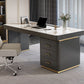 Pedestal Dark Taupe Office Desk Rectangular Writing Desk with Built in Outlets Clearhalo 'furn' 'furn_office_desk' 'Furniture' 'Office Desks' 'Office Furniture' 'office_desk' 1200x1200_7b9b9396-3a60-41b5-a608-fe833fe622d8