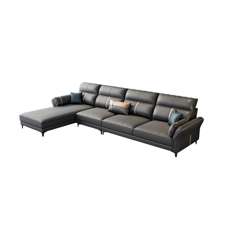 Contemporary Dark Gray Sofa Faux Leather Stain-Resistant Sectional with Pillow Top Arm Clearhalo 'furn' 'furn_sectionals' 'Furniture' 'furniture_sectionals' 'Living Room Furniture' 'Sectionals' 1200x1200_7b9ba506-ff89-4f56-9ca3-291b376dcbab