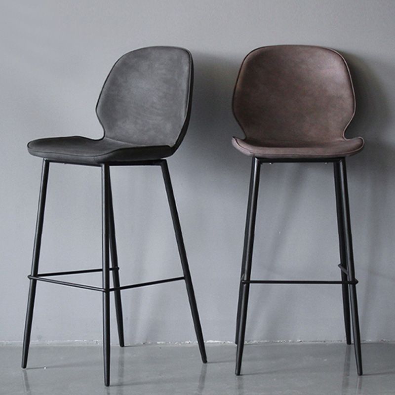 Modern Backrest Armless Counter Stool Iron Cafe Bar High Stool with Leather Cushion
