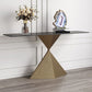 Modern Rectangular Console Table Stone Console Sofa Table in Gold and Black