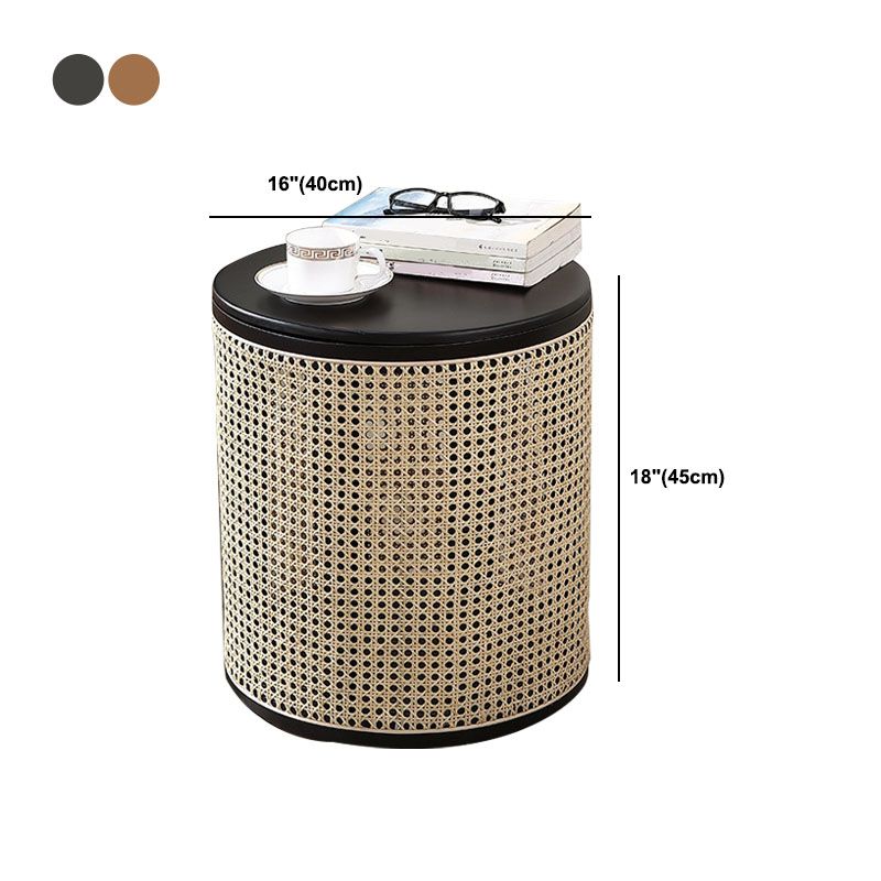 17.7" Tall Solid Wood Round Top Side Table Drum Base End Table with Storage