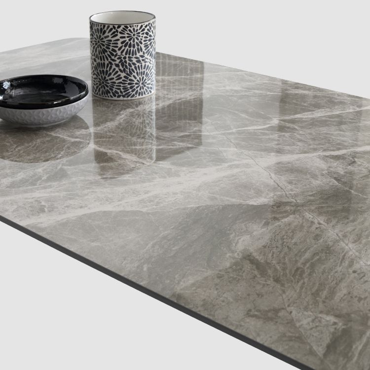 Mesa de cena de piedra rectangular industrial mesa de comedor de base de trípode negro