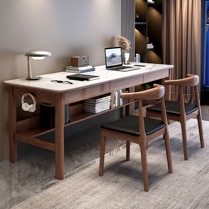 Bureau d'écriture de forme rectangulaire Gris / Blanc / Natural / Black Office Bureau avec tiroirs 1/2/3